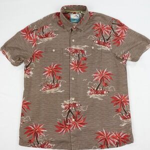 Tommy Bahama Men's Medium Island Modern Fit Hawaiian Shirt Red Palm Trees Design